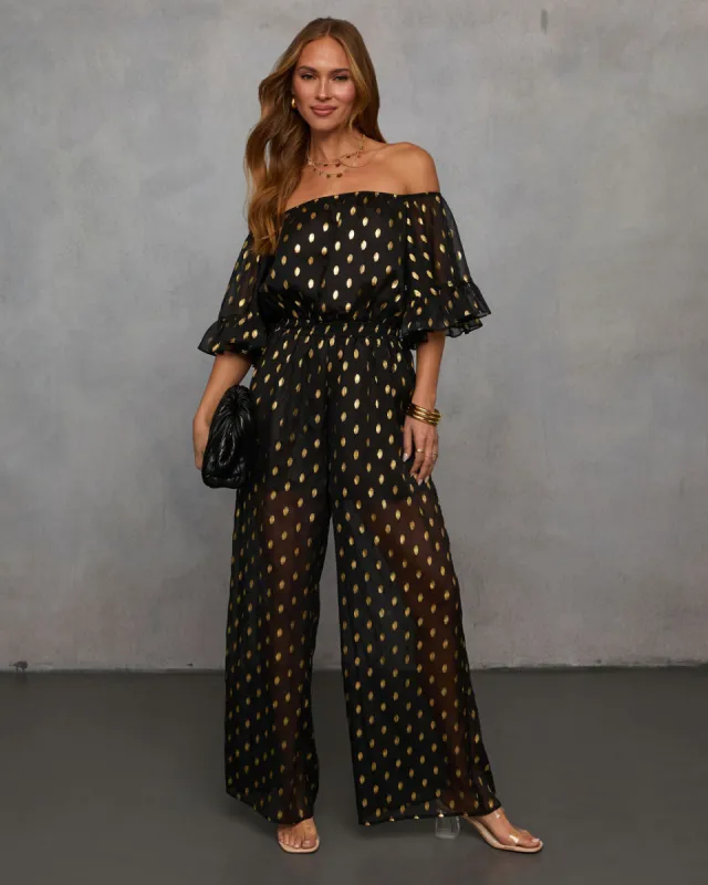 Heartfelt Chiffon Off Shoulder Jumpsuit sold by Vici