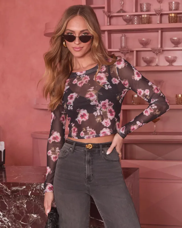 Rosaline Floral Mesh Crop Top sold by Vici