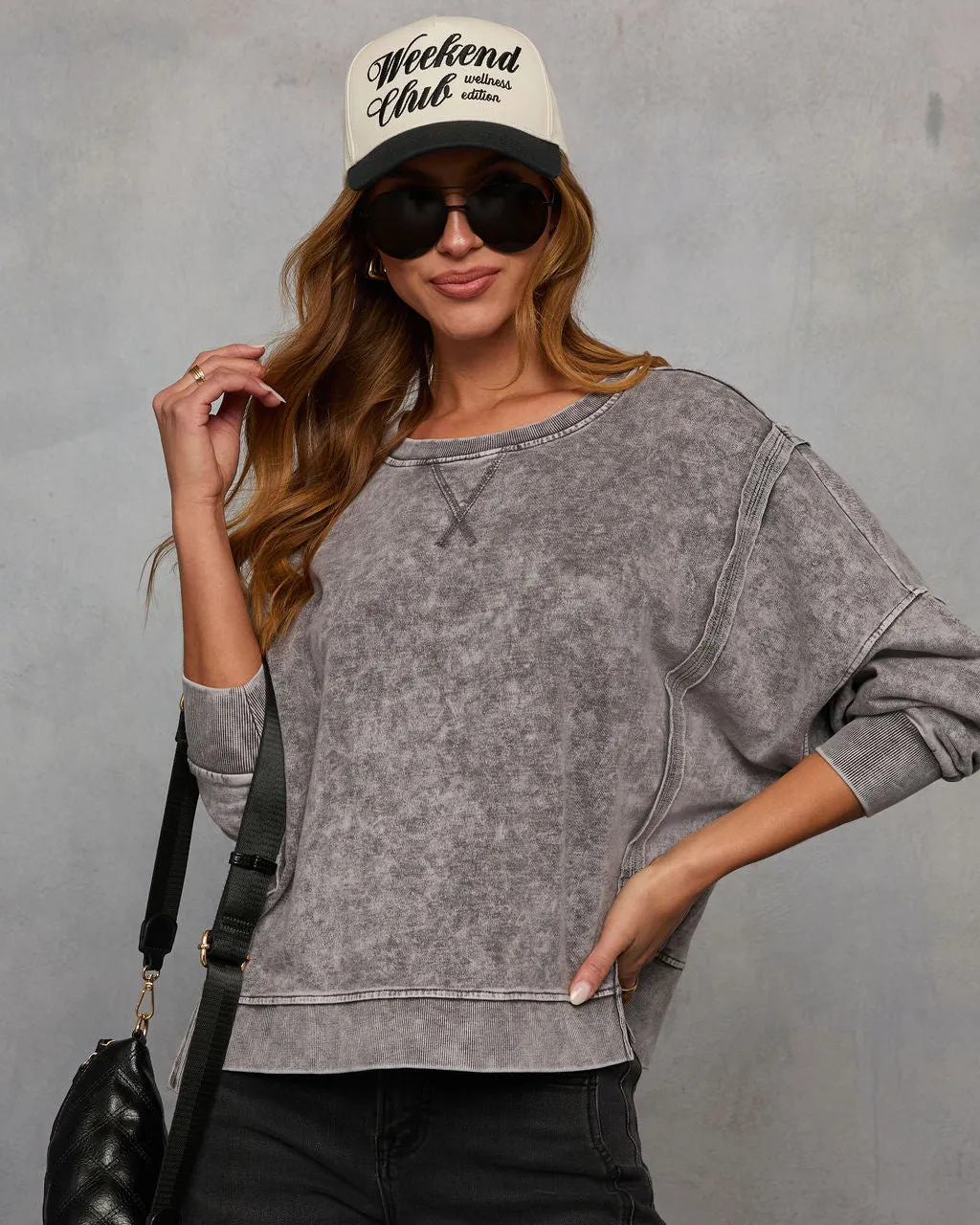 Simone Acid Wash Pullover Sweatshirt sold by Vici