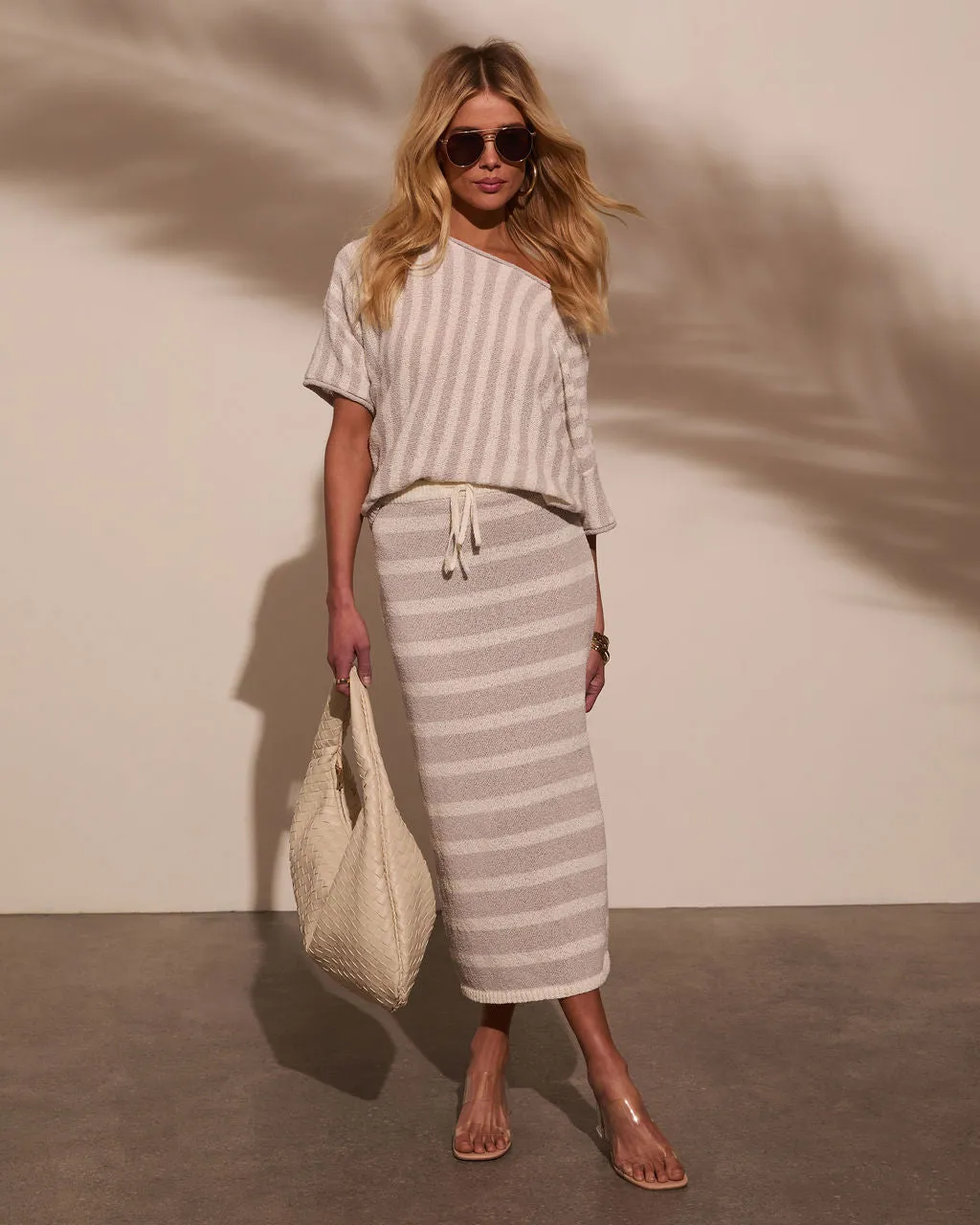 Mellow Mood Knit Drawstring Midi Skirt sold by Vici