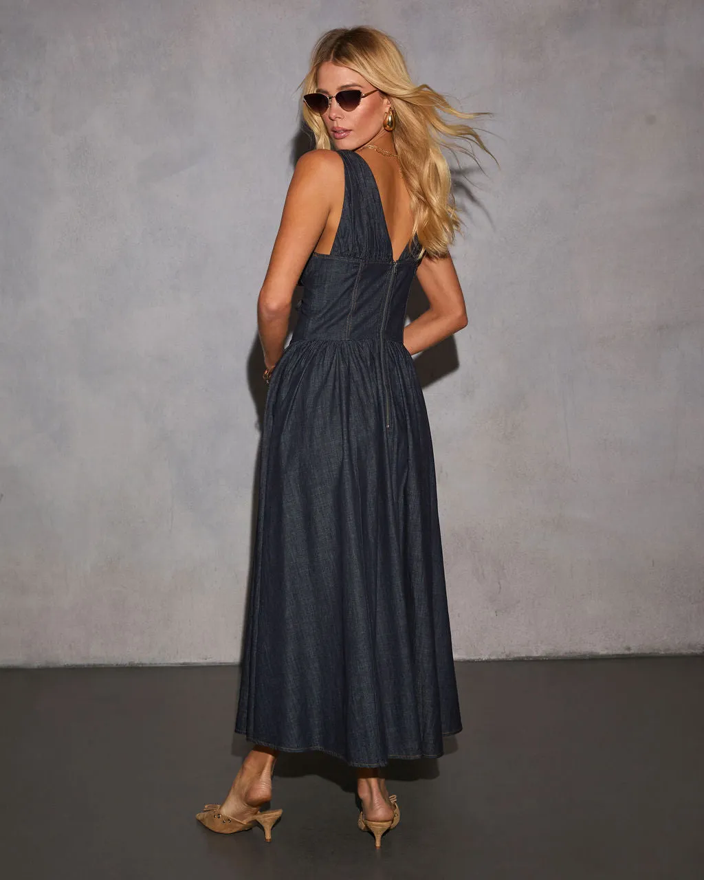 Cherri Fit And Flare Denim Midi Dress sold by Vici product image thumbnail 4