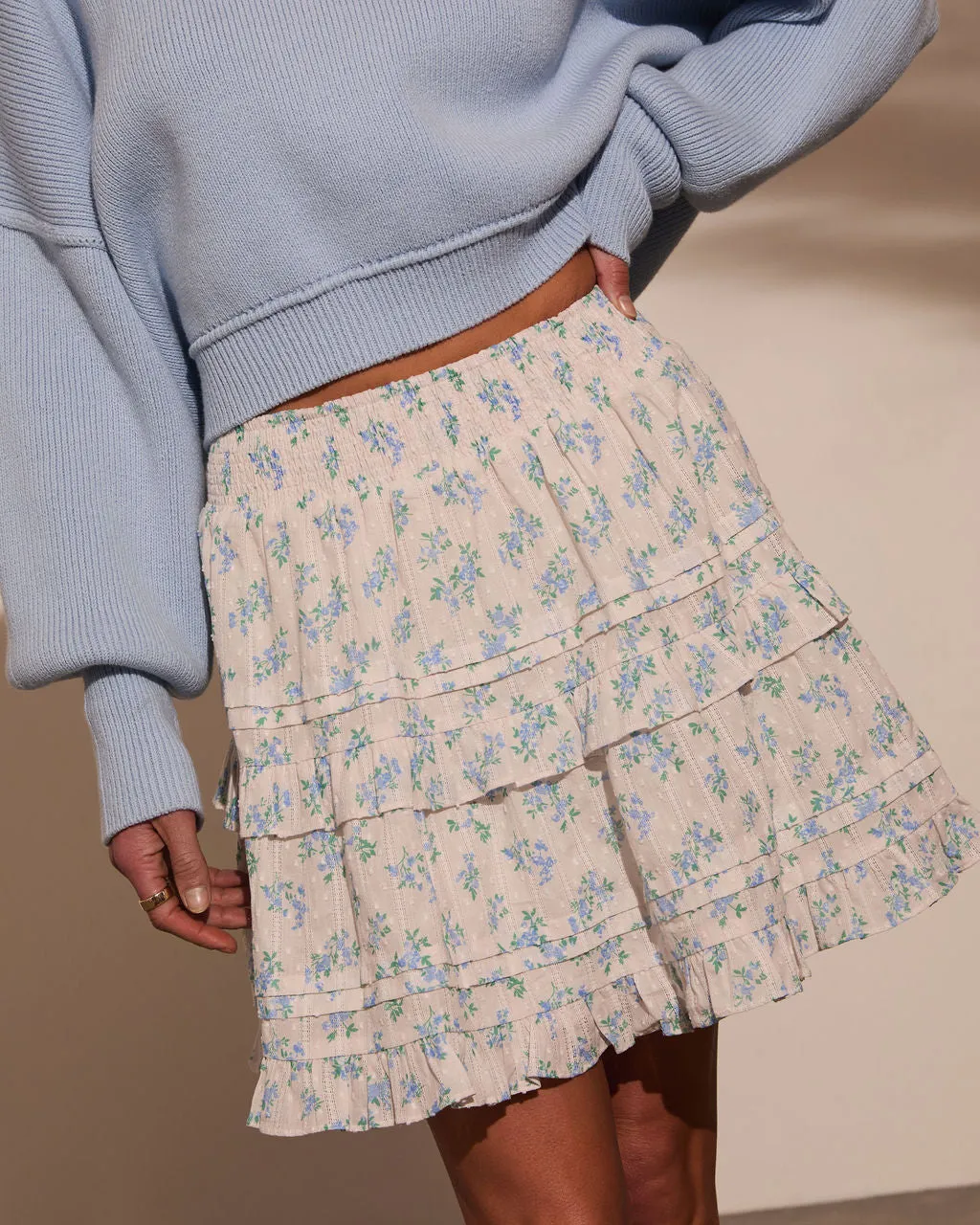 Elderflower Ruffle Floral Mini Skirt sold by Vici product image thumbnail 5