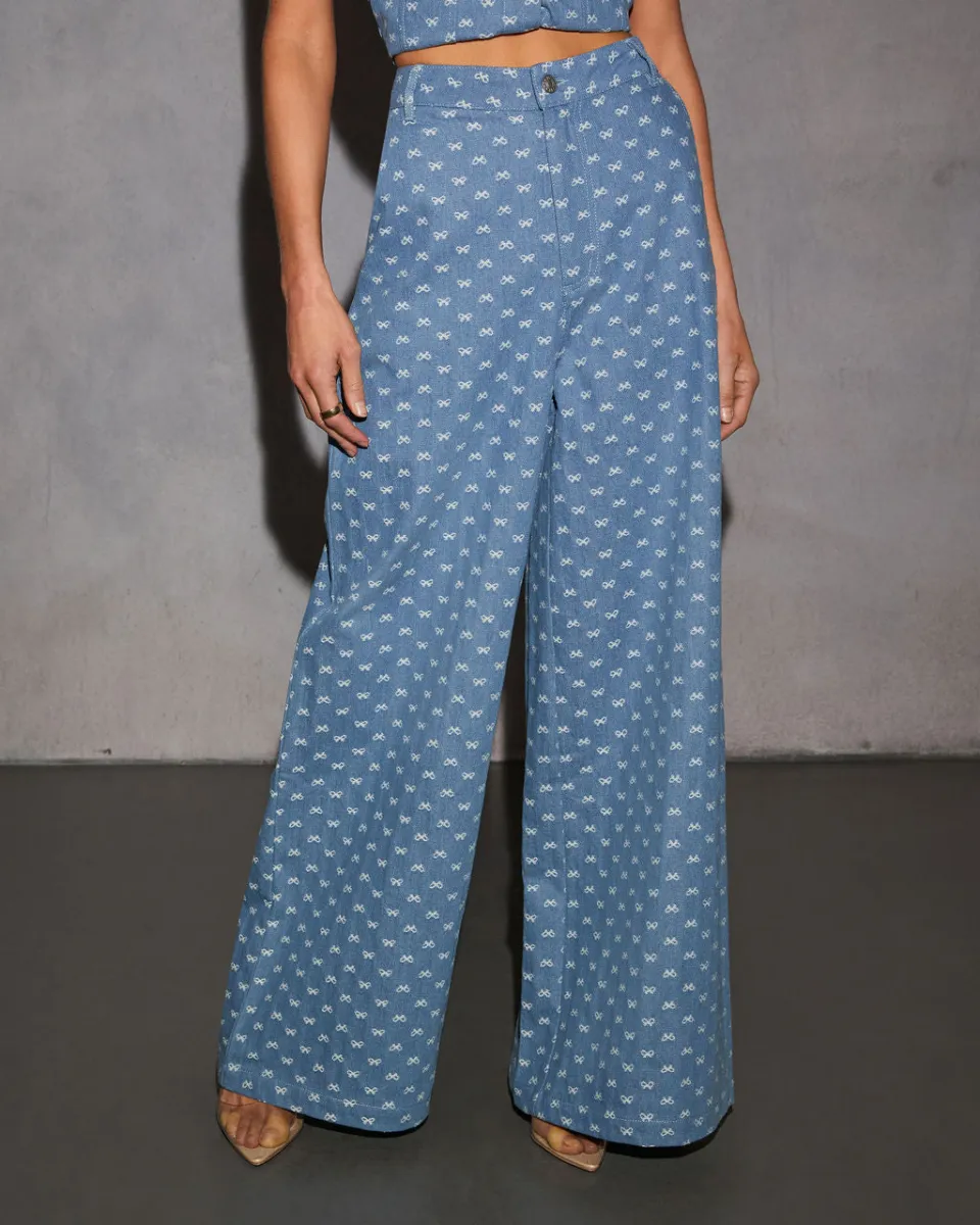 Tied In Love Bow Wide Leg Jeans sold by Vici