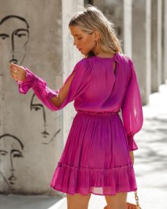 Nathalia Satin Ruffle Dress - Magenta - FINAL SALE sold by Vici