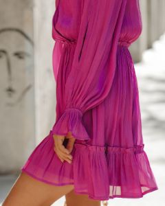 Nathalia Satin Ruffle Dress - Magenta - FINAL SALE sold by Vici
