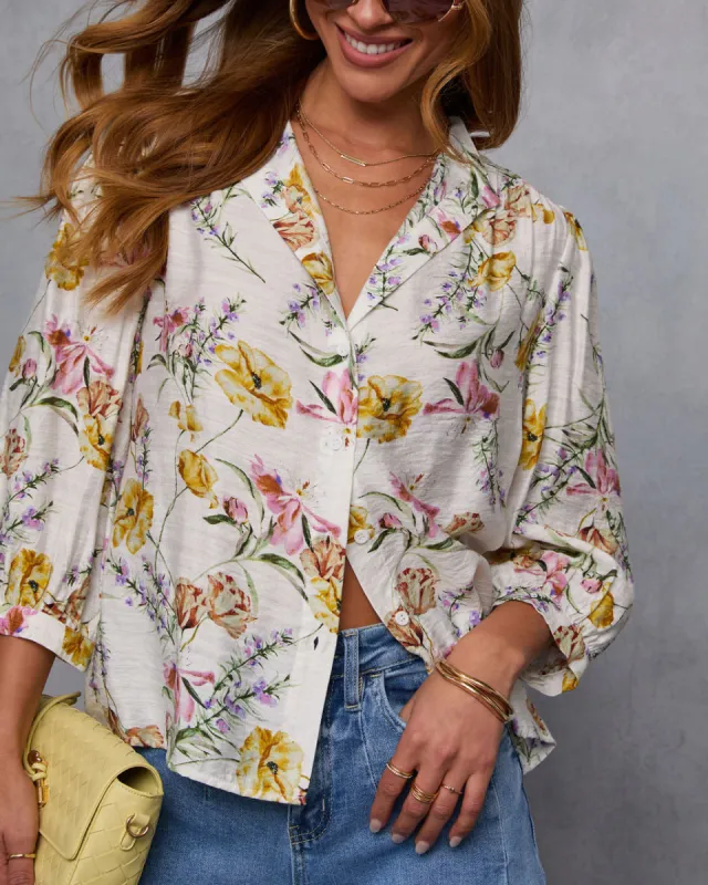 Blossom Breeze Floral Quarter Sleeve Blouse sold by Vici