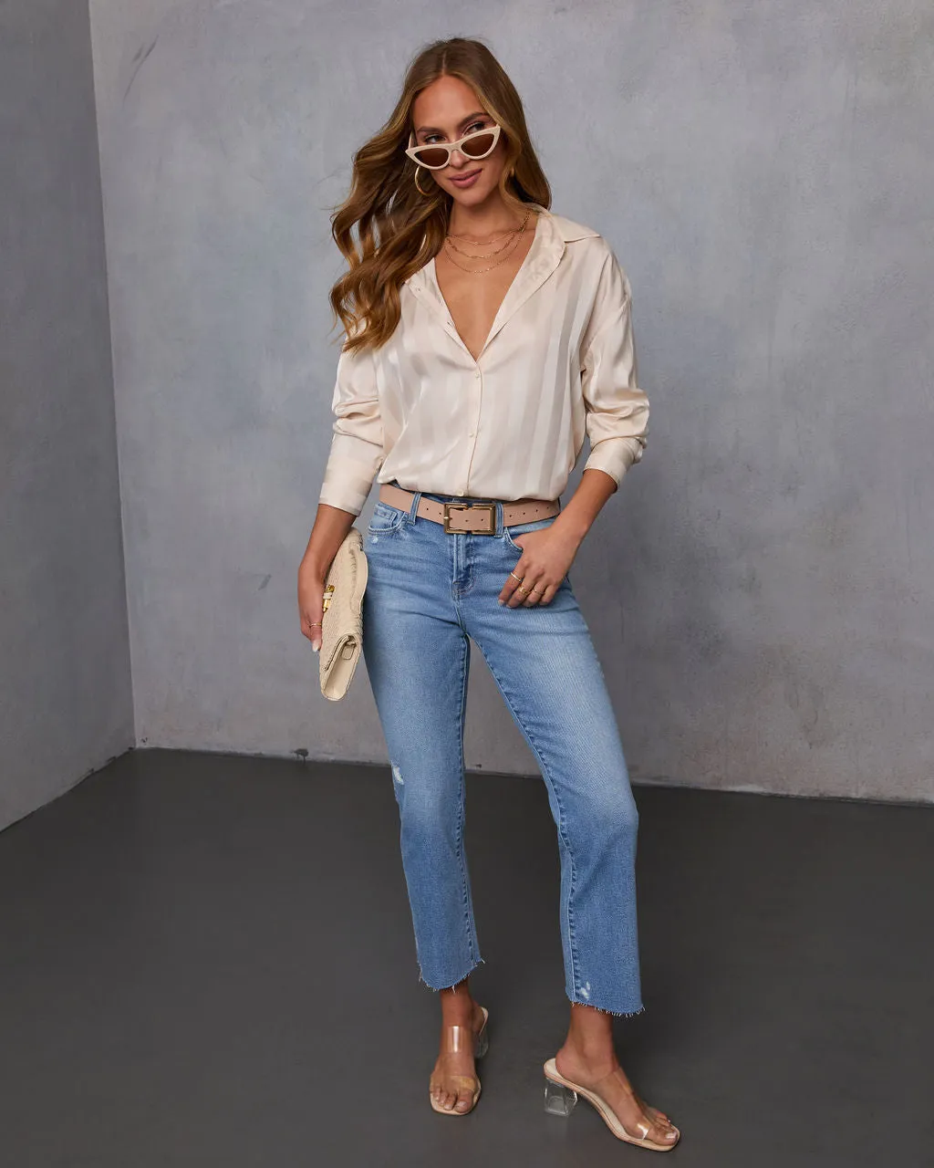 Una Striped Satin Collared Top sold by Vici product image thumbnail 2