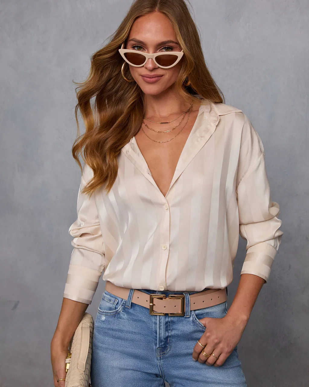 Una Striped Satin Collared Top sold by Vici product image thumbnail 5