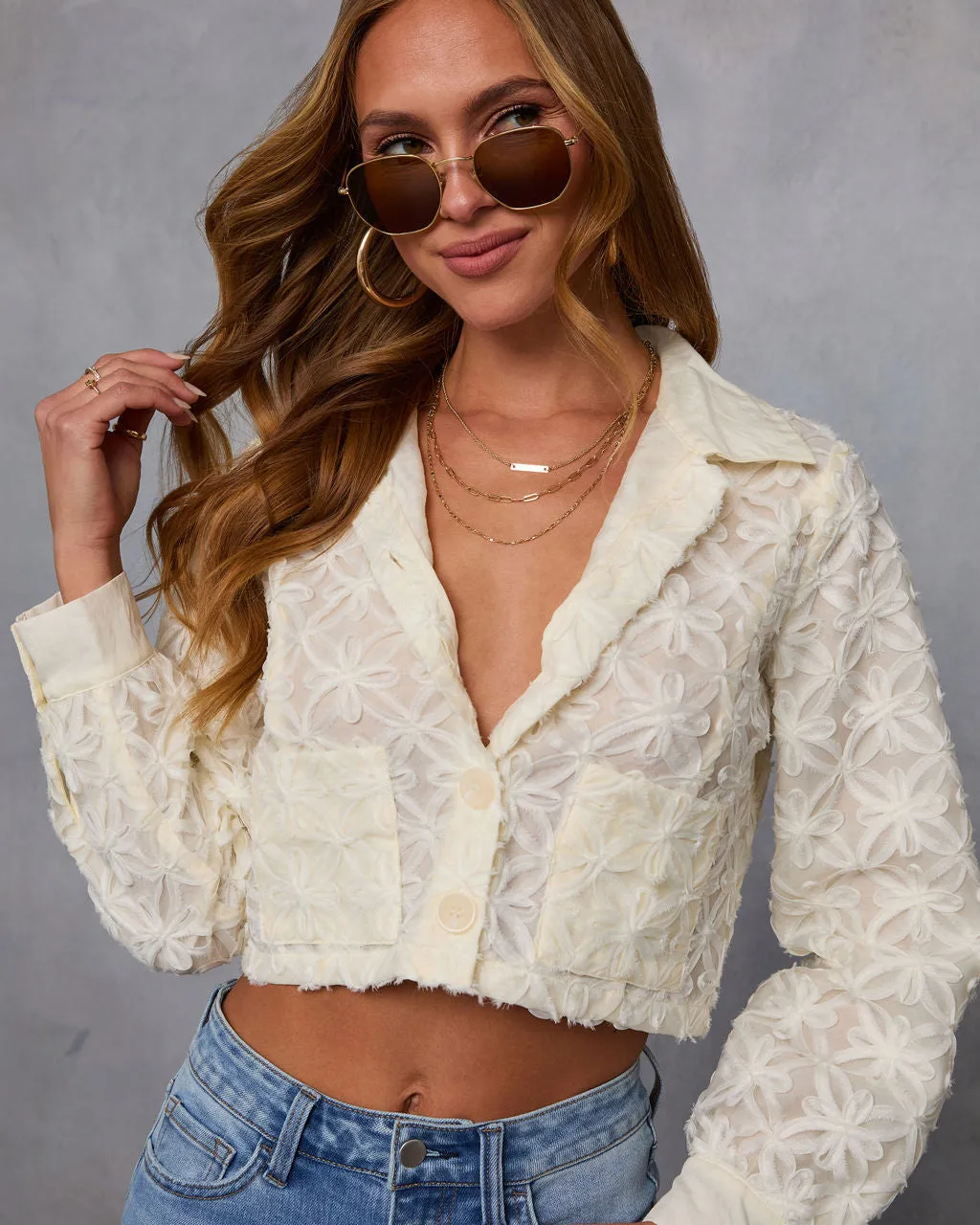 Rosalena Embroidered Floral Cropped Jacket sold by Vici product image thumbnail 5