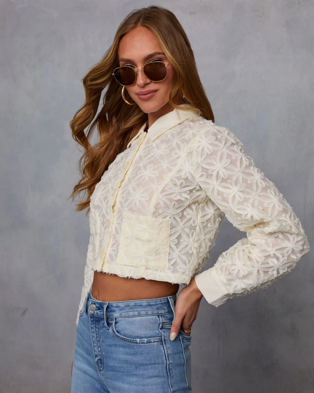 Rosalena Embroidered Floral Cropped Jacket sold by Vici product image thumbnail 3