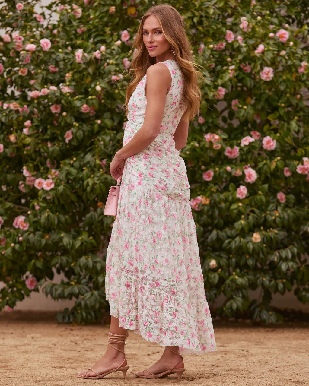 Apricot Skies Mesh Floral Midi Dress sold by Vici product image thumbnail 4