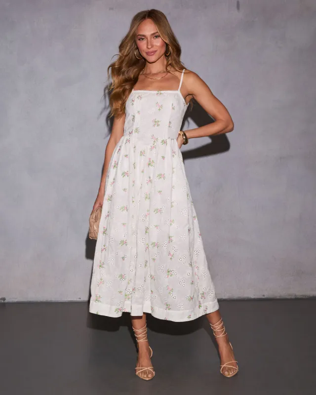 Springtide Muse Eyelet Floral Midi Dress sold by Vici