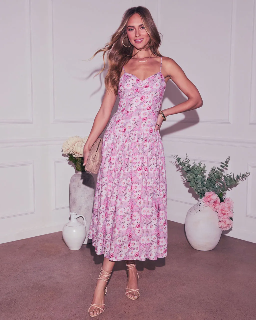 Tisha Drop Waist Floral Midi Dress sold by Vici