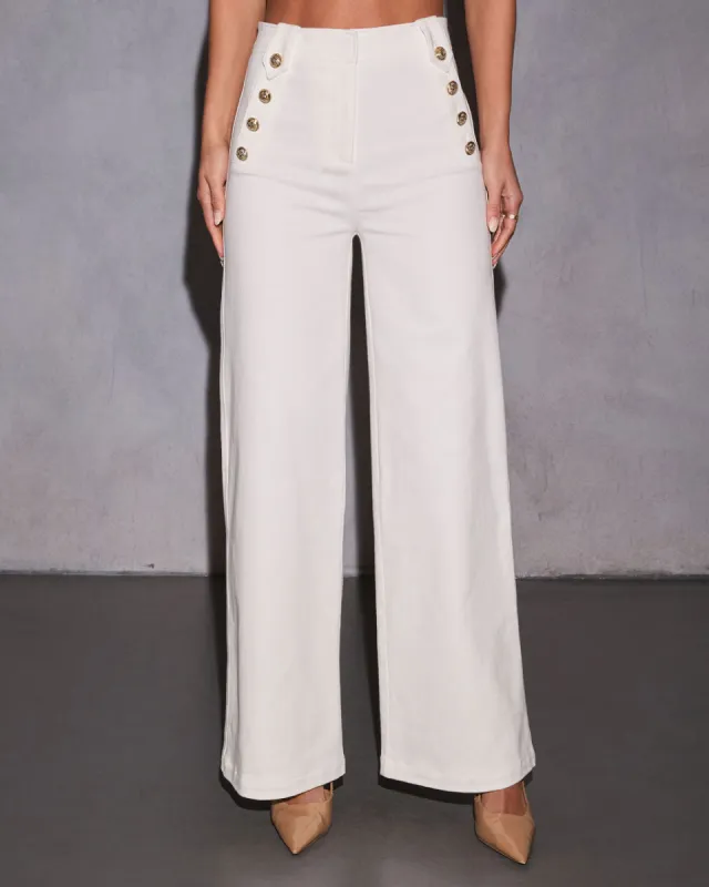 Loranne High Waisted Button Accent Flare Pants made by Vici