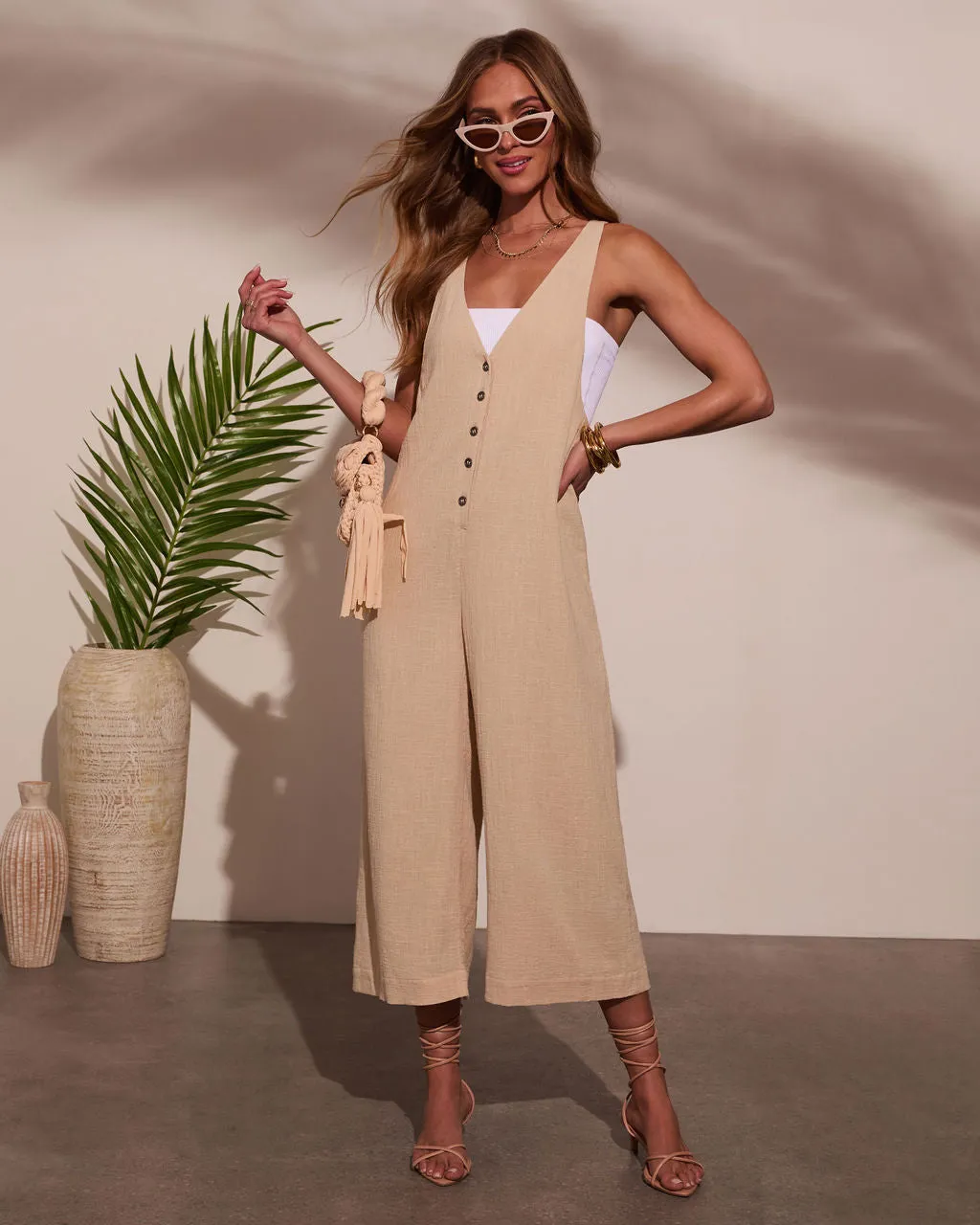 Dune Dreams Gauze Button Down Jumpsuit sold by Vici product image thumbnail 5