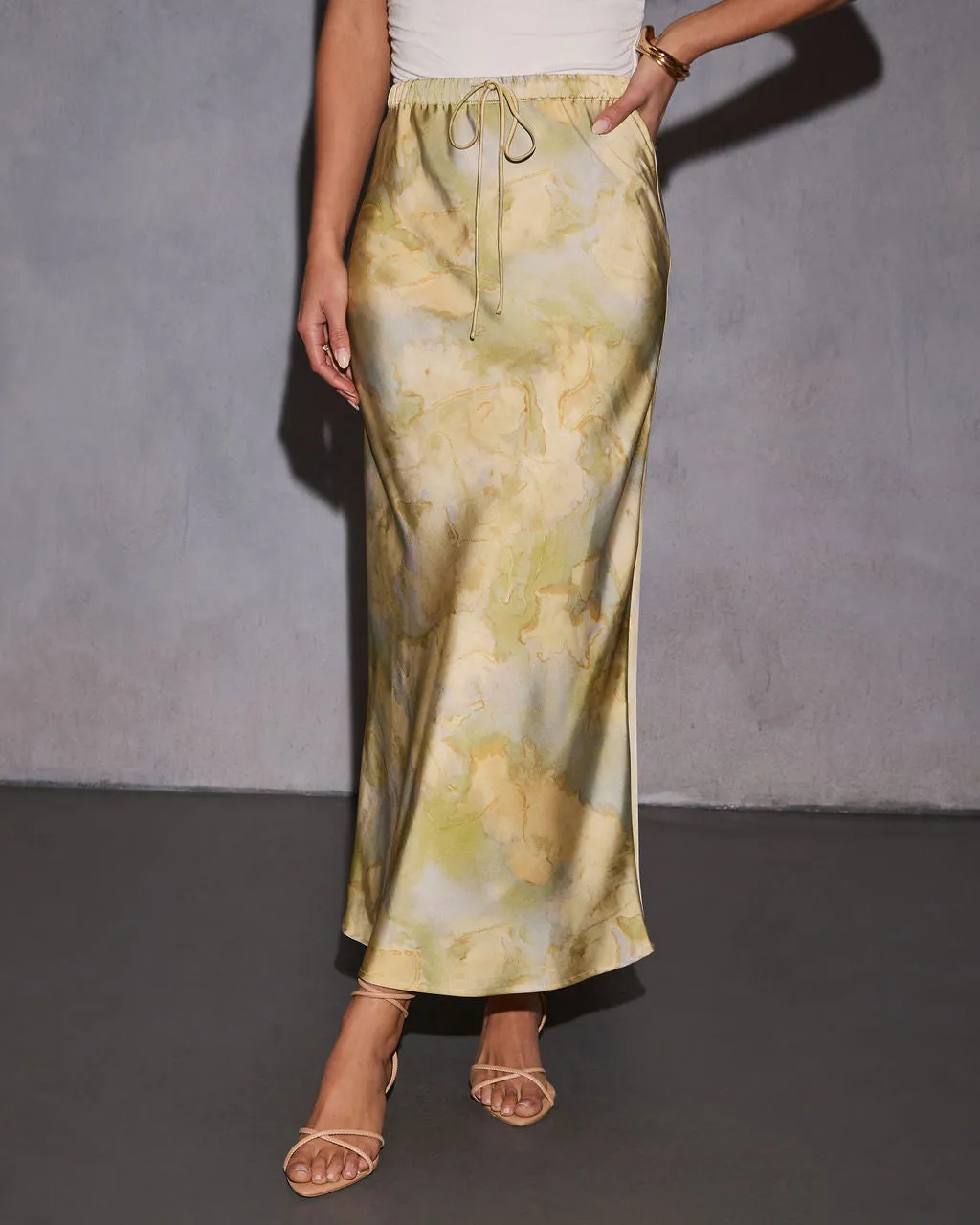 Honeydew Satin Abstract Maxi Skirt sold by Vici product image thumbnail 5