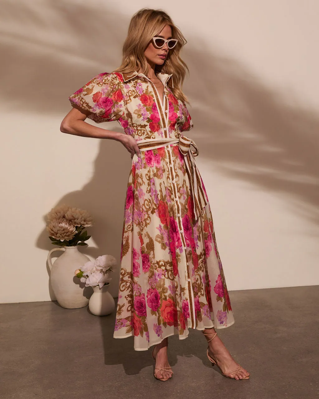 Meadowlane Floral Waist Tie Midi Dress sold by Vici product image thumbnail 3