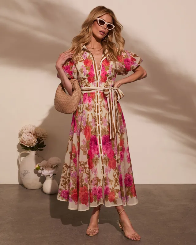 Meadowlane Floral Waist Tie Midi Dress sold by Vici