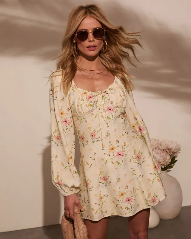 Flora Lane Linen Floral Mini Dress sold by Vici