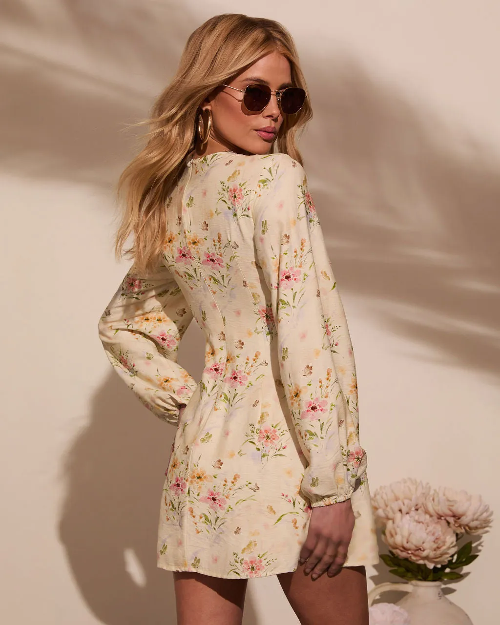 Flora Lane Linen Floral Mini Dress sold by Vici product image thumbnail 3