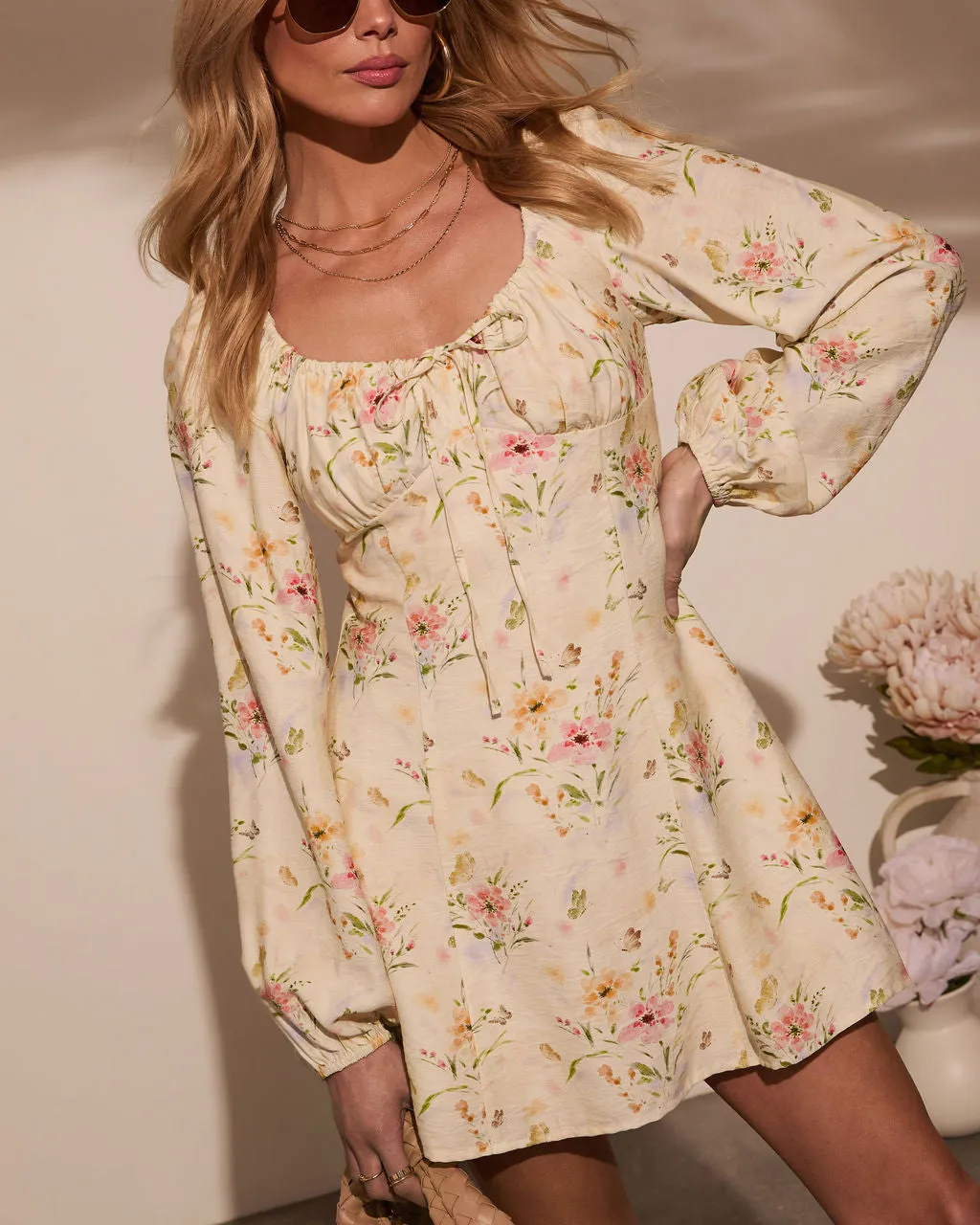 Flora Lane Linen Floral Mini Dress sold by Vici product image thumbnail 4