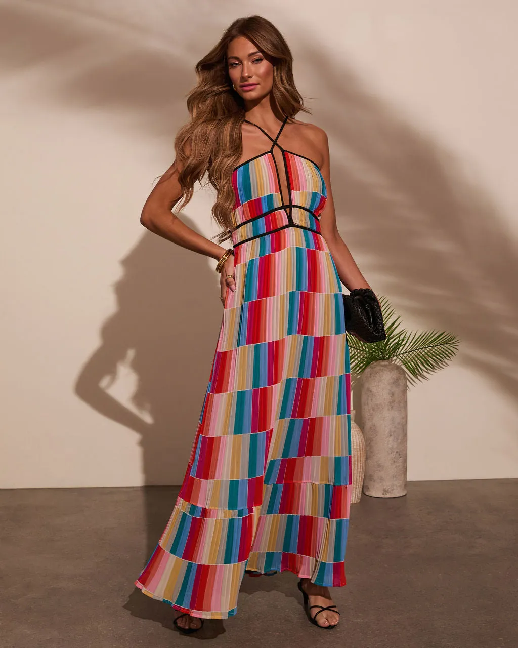 Kimber Abstract Pleated Maxi Dress sold by Vici