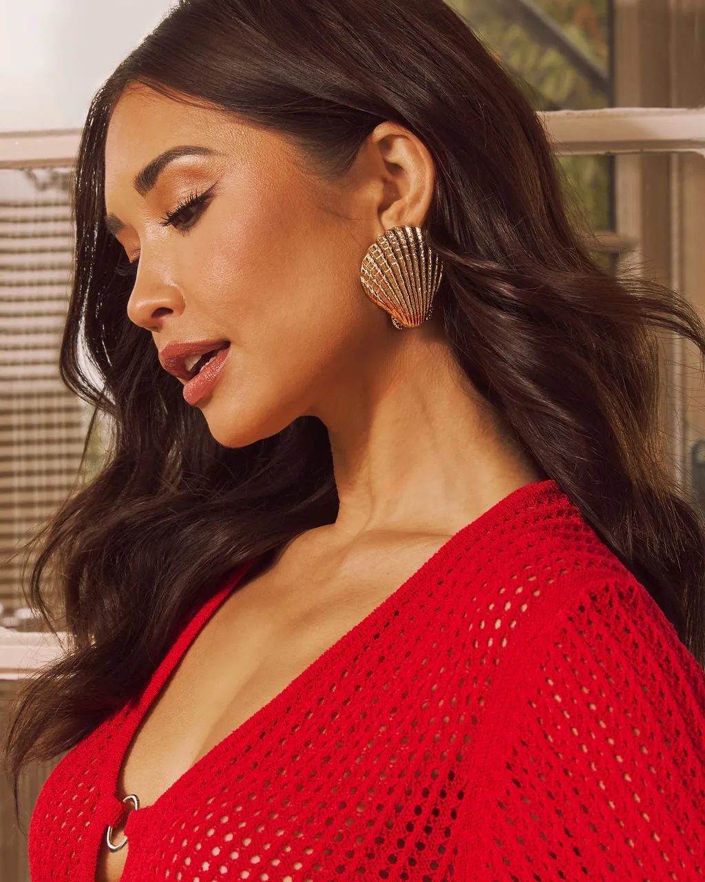 Tropic Cove Textured Seashell Earrings sold by Vici product image thumbnail 2