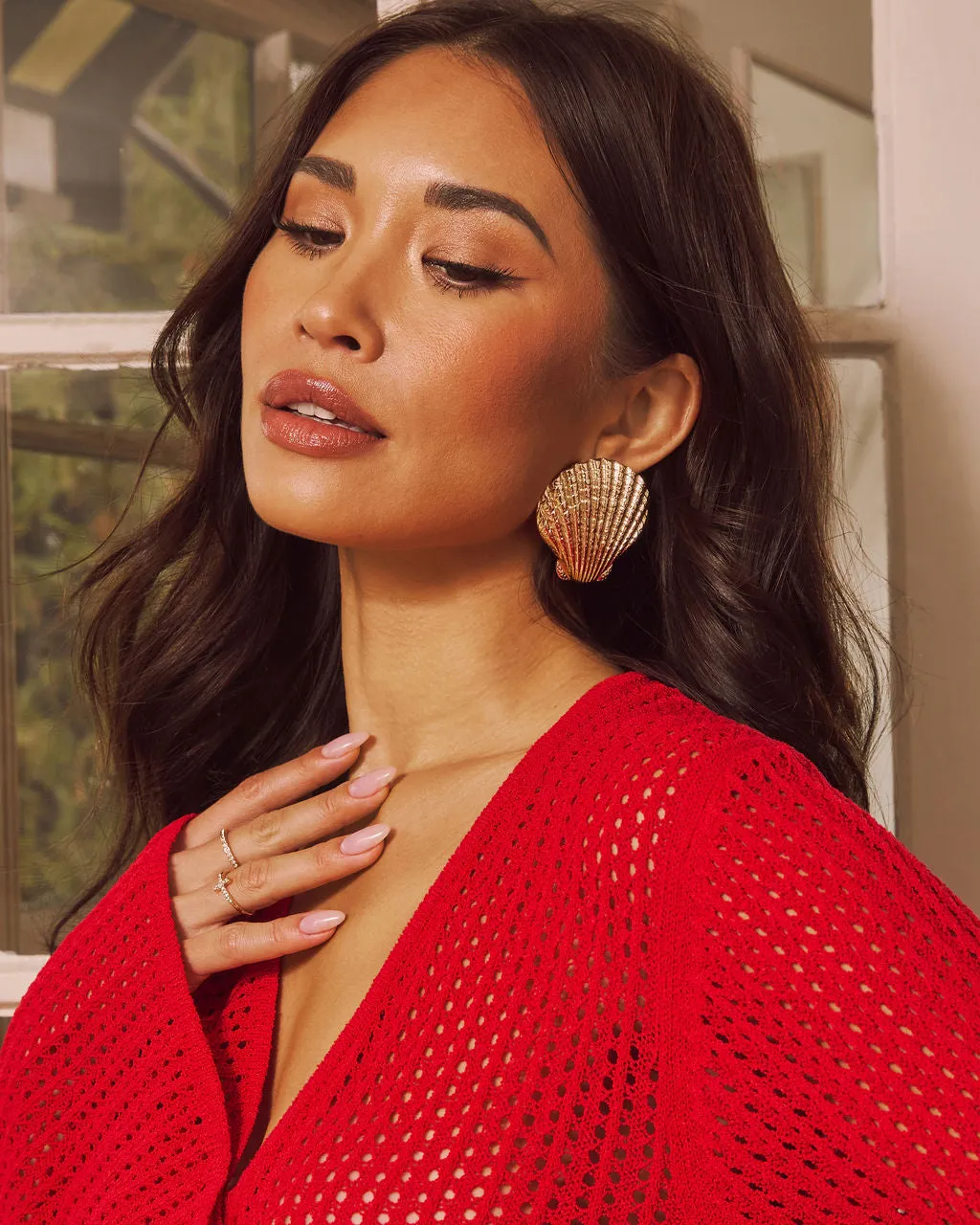 Tropic Cove Textured Seashell Earrings sold by Vici product image thumbnail 3