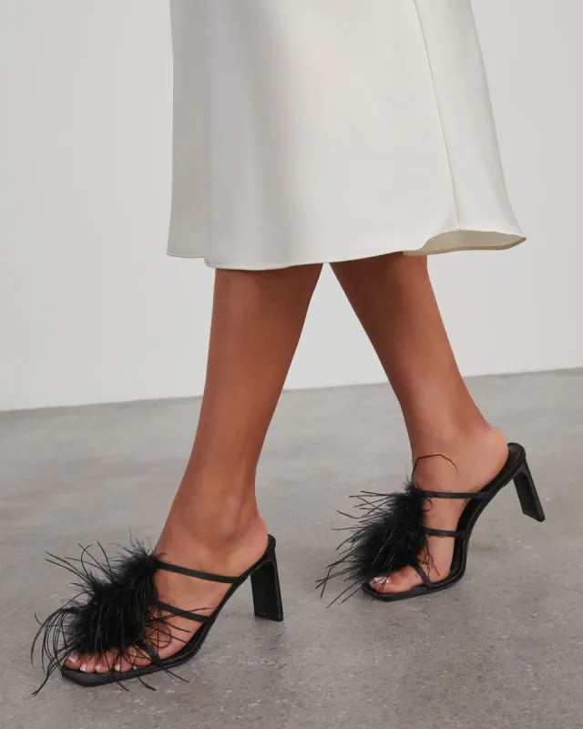 Billini Kayden Satin Feather Heels sold by Vici