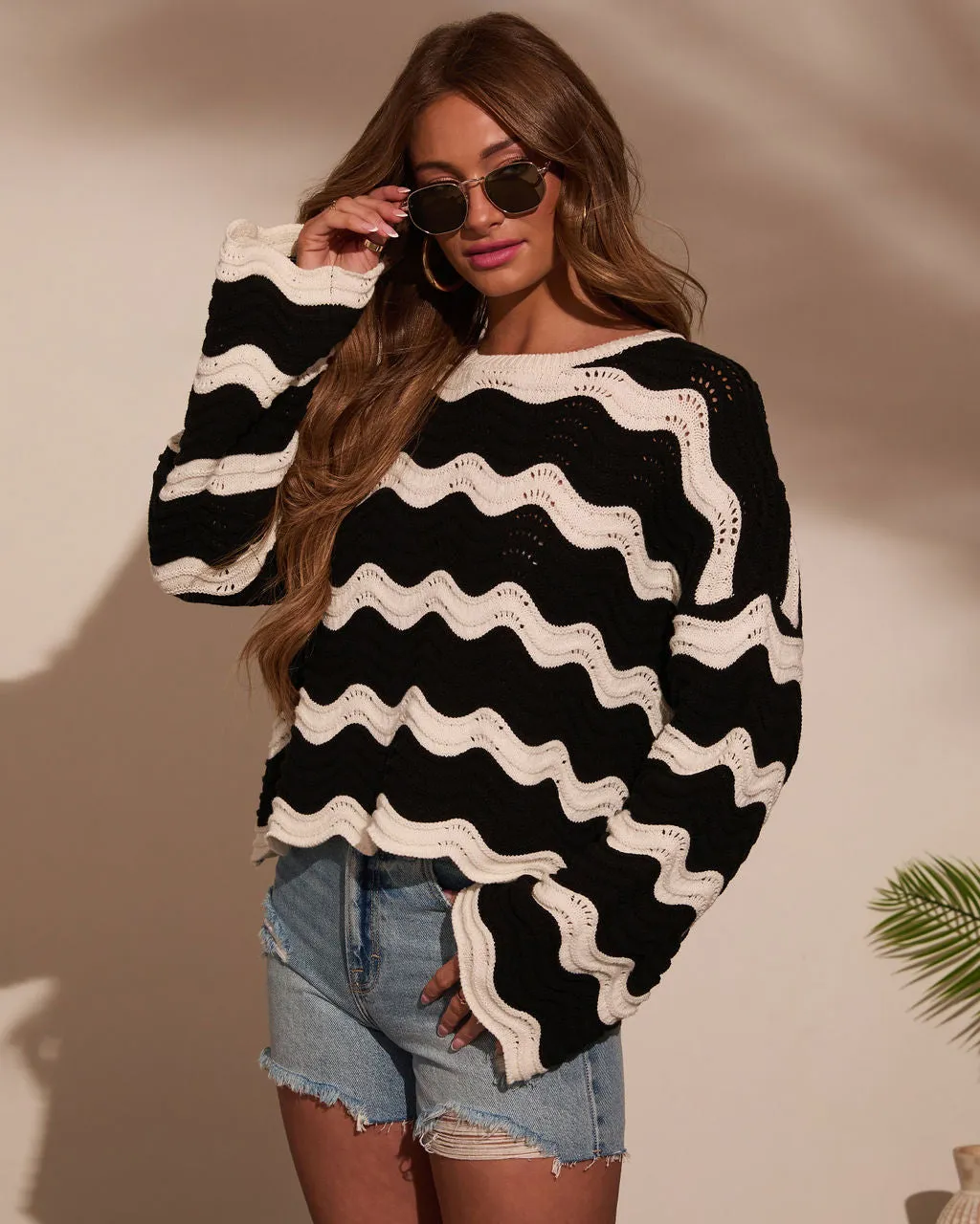 Janerio Wavy Striped Crochet Sweater sold by Vici product image thumbnail 3