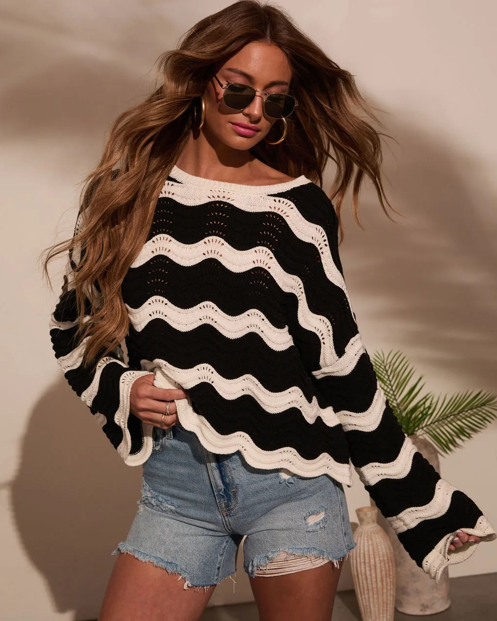 Janerio Wavy Striped Crochet Sweater sold by Vici product image thumbnail 5