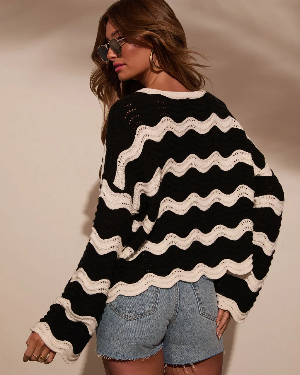 Janerio Wavy Striped Crochet Sweater sold by Vici product image thumbnail 4