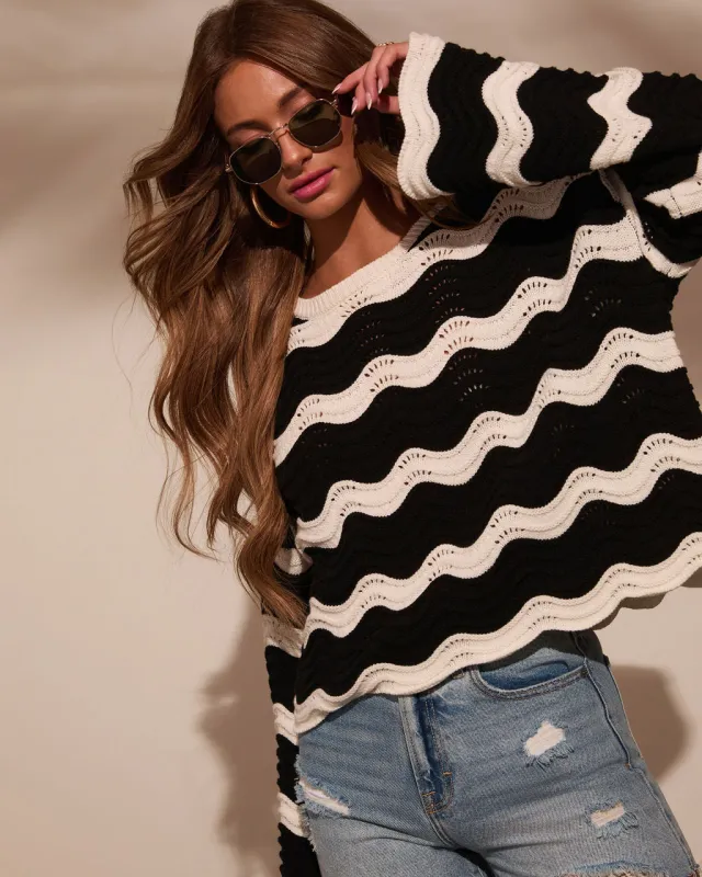 Janerio Wavy Striped Crochet Sweater made by Vici