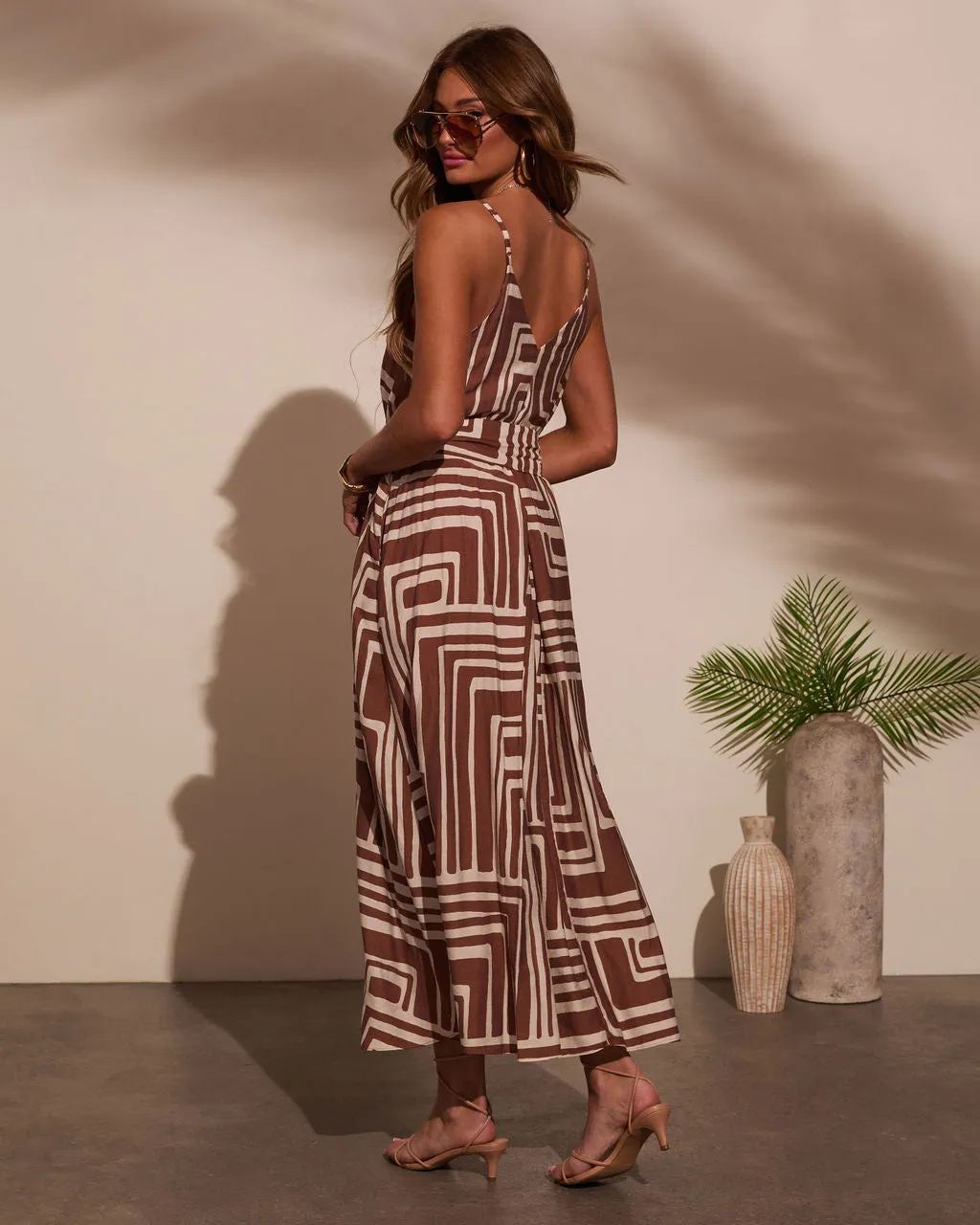 Daylight Drift Geo Print Waist Tie Midi Dress sold by Vici product image thumbnail 4