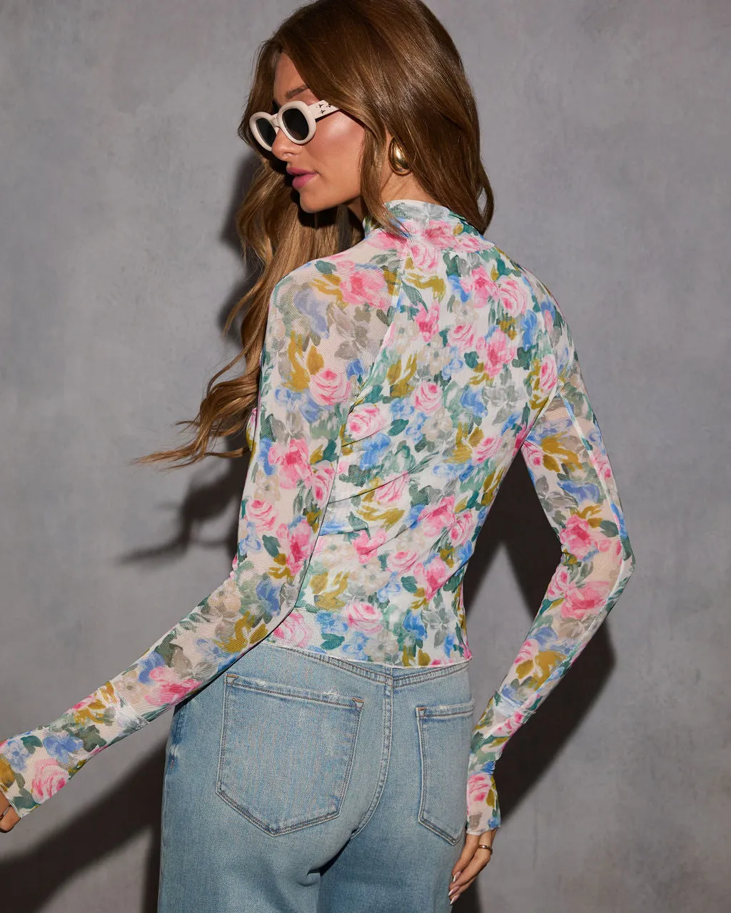 Kathleen Floral Mesh Mockneck Top sold by Vici product image thumbnail 4