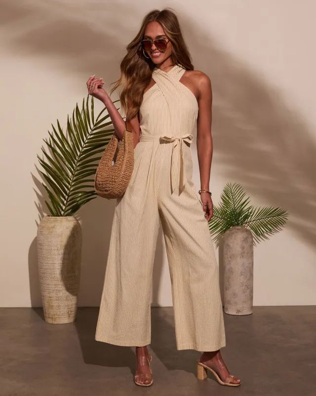 Marielle Halter Tie Waist Jumpsuit sold by Vici