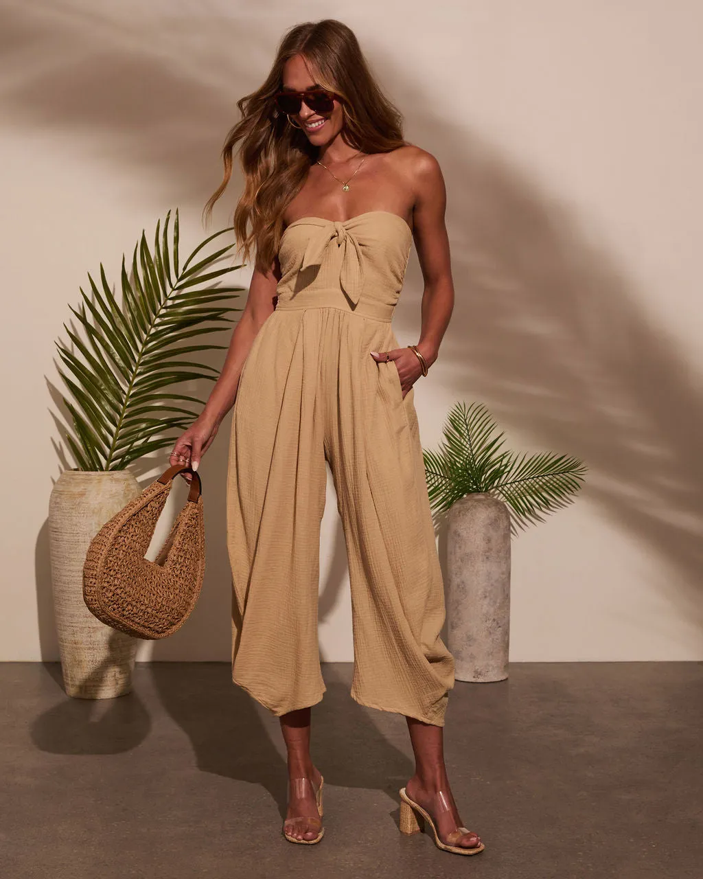 Free Spirited Strapless Tie Front Jumpsuit sold by Vici product image thumbnail 5