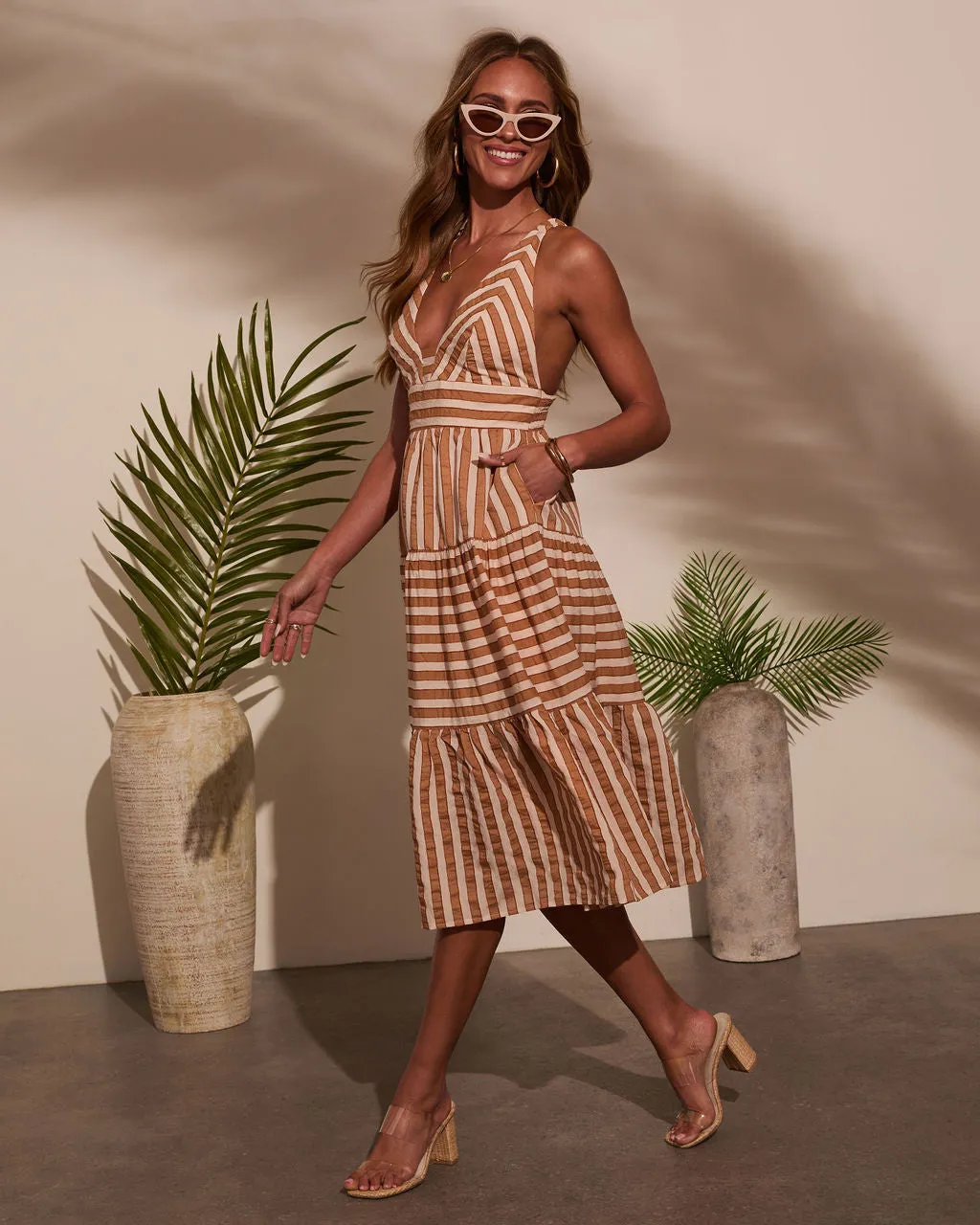 Elly Striped V Neck Midi Dress sold by Vici product image thumbnail 3