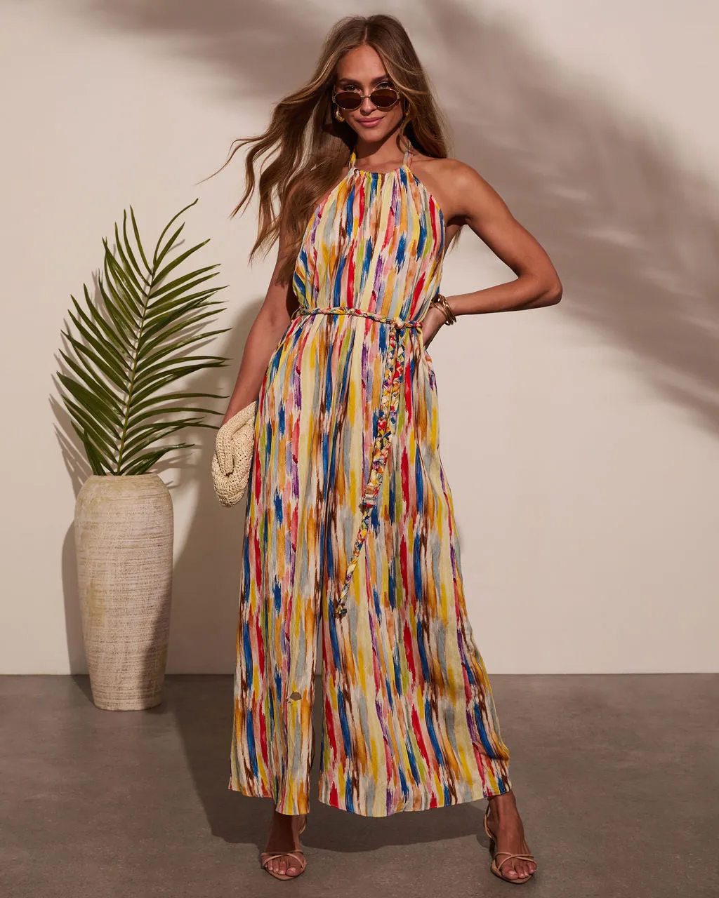 Magic Hour Halter Waist Tie Jumpsuit sold by Vici