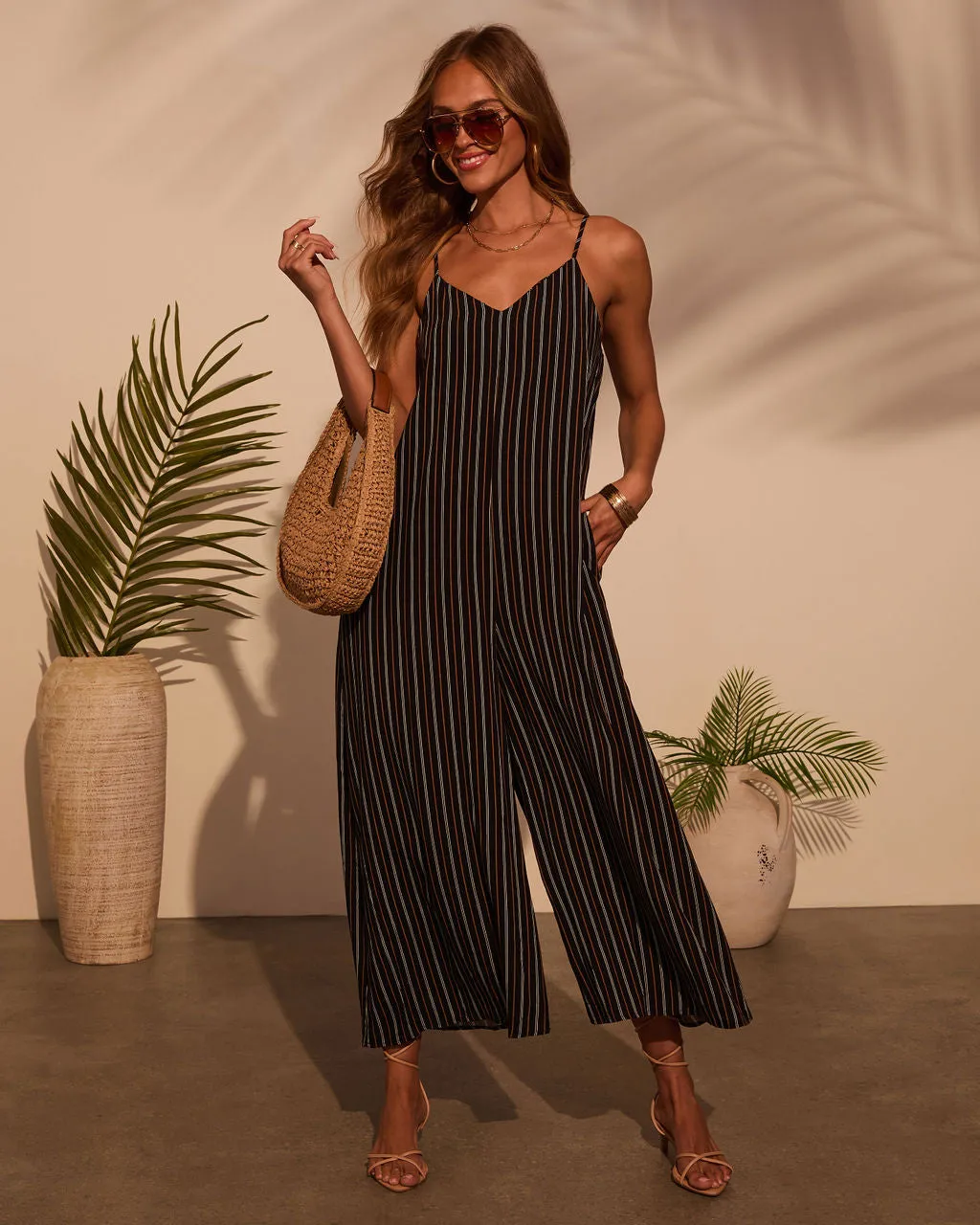 Road Tripper Relaxed Striped Jumpsuit sold by Vici
