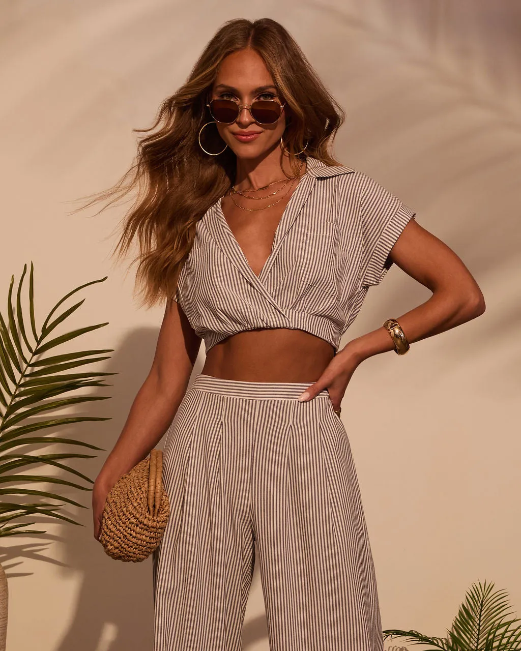 Weekend Trip Pinstripe Crop Top sold by Vici product image thumbnail 5