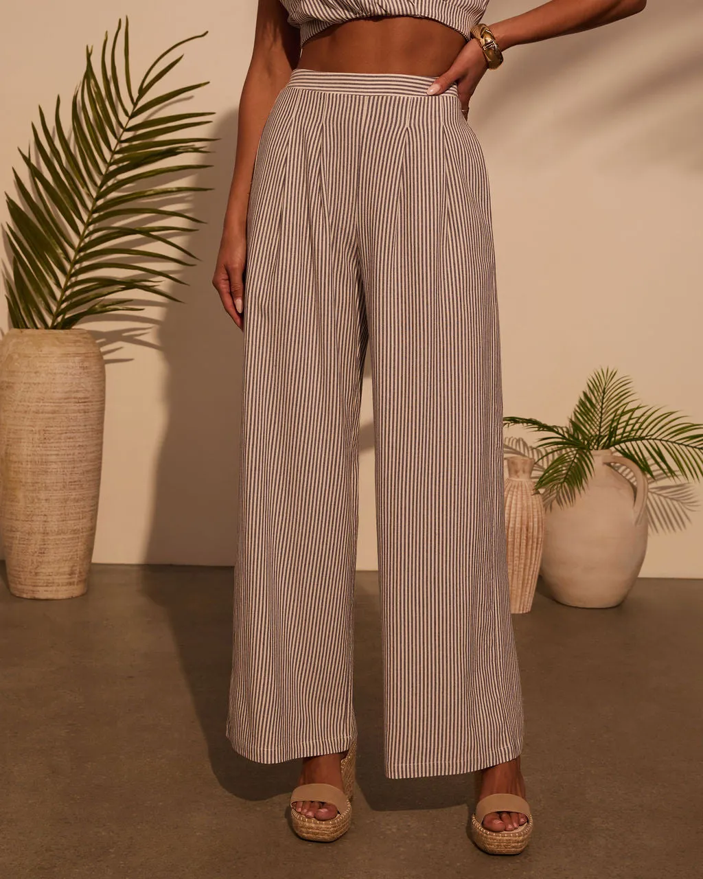 Weekend Trip Pinstripe Wide Leg Pants sold by Vici product image thumbnail 2