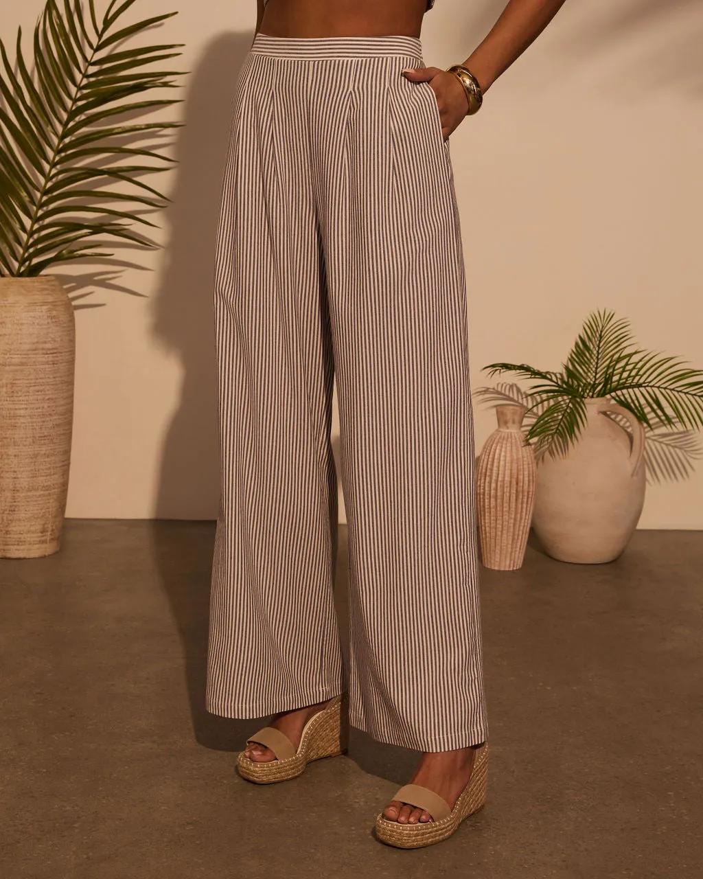Weekend Trip Pinstripe Wide Leg Pants sold by Vici product image thumbnail 3