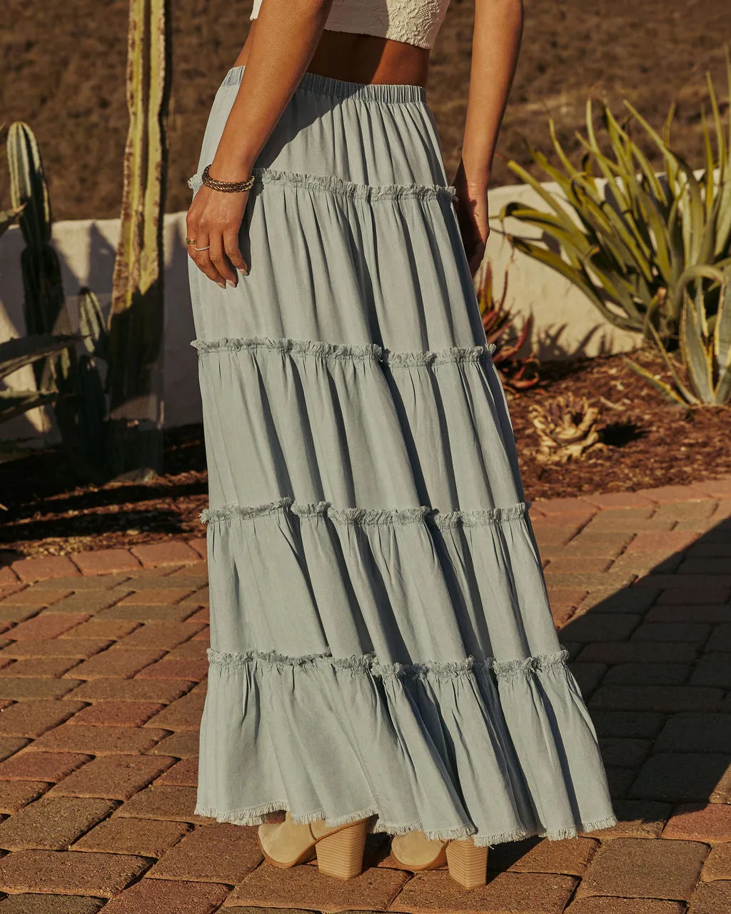 Sandie Tiered Chambray Maxi Skirt sold by Vici product image thumbnail 4