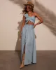 Briena Chambray One Shoulder Crop Top sold by Vici