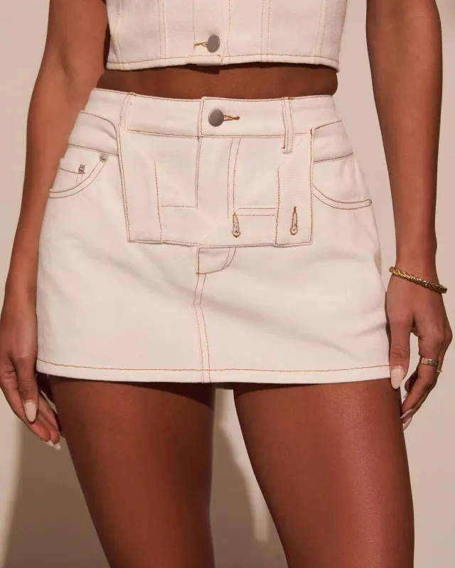 Keena Open Waist Denim Mini Skirt sold by Vici