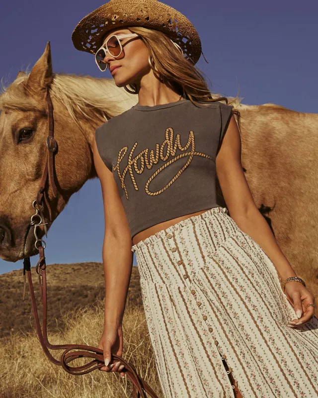 Howdy Graphic Muscle Tee sold by Vici
