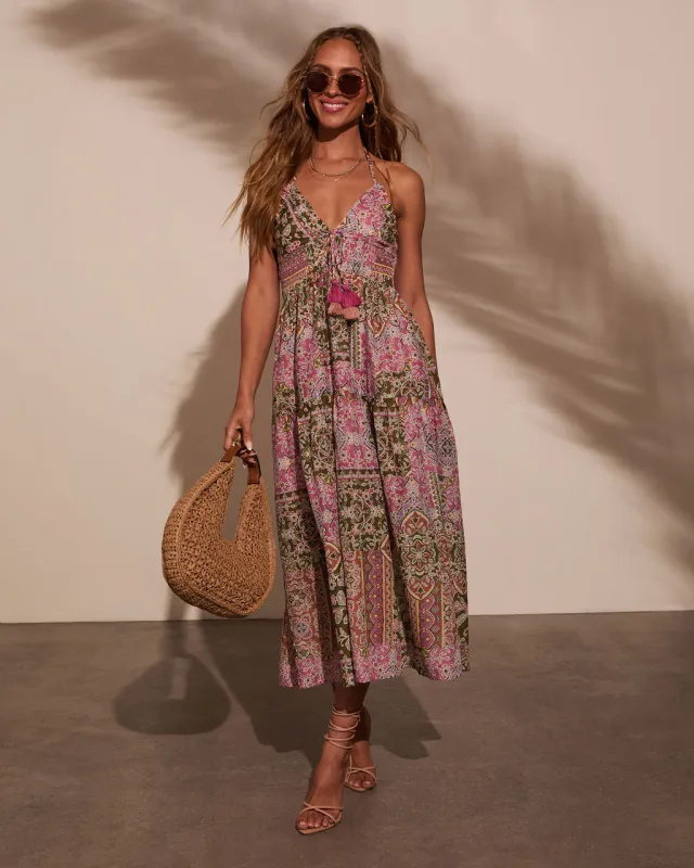 Giada Abstract Tassel Tie Midi Dress sold by Vici