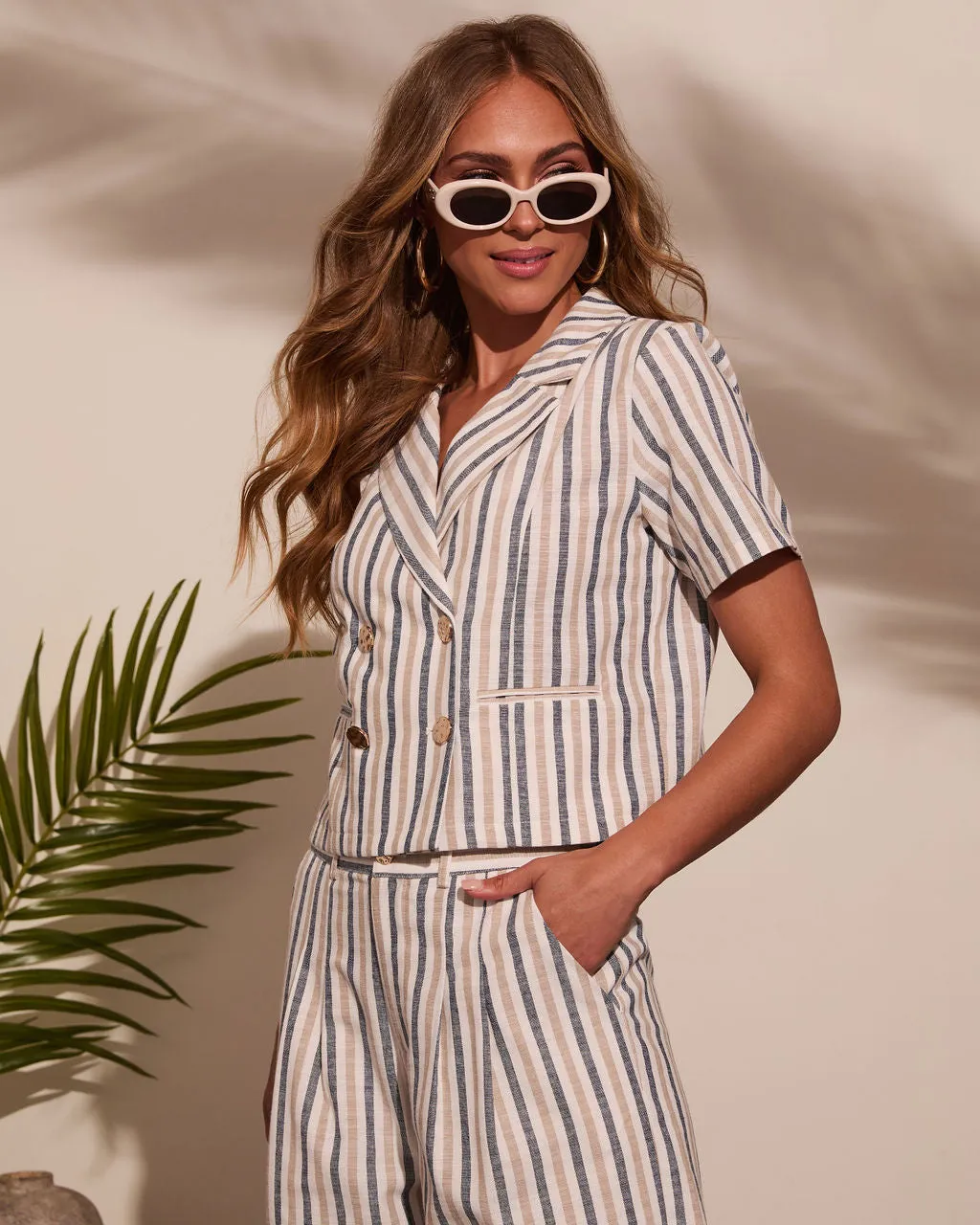 Sarena Striped Linen Blazer sold by Vici product image thumbnail 3