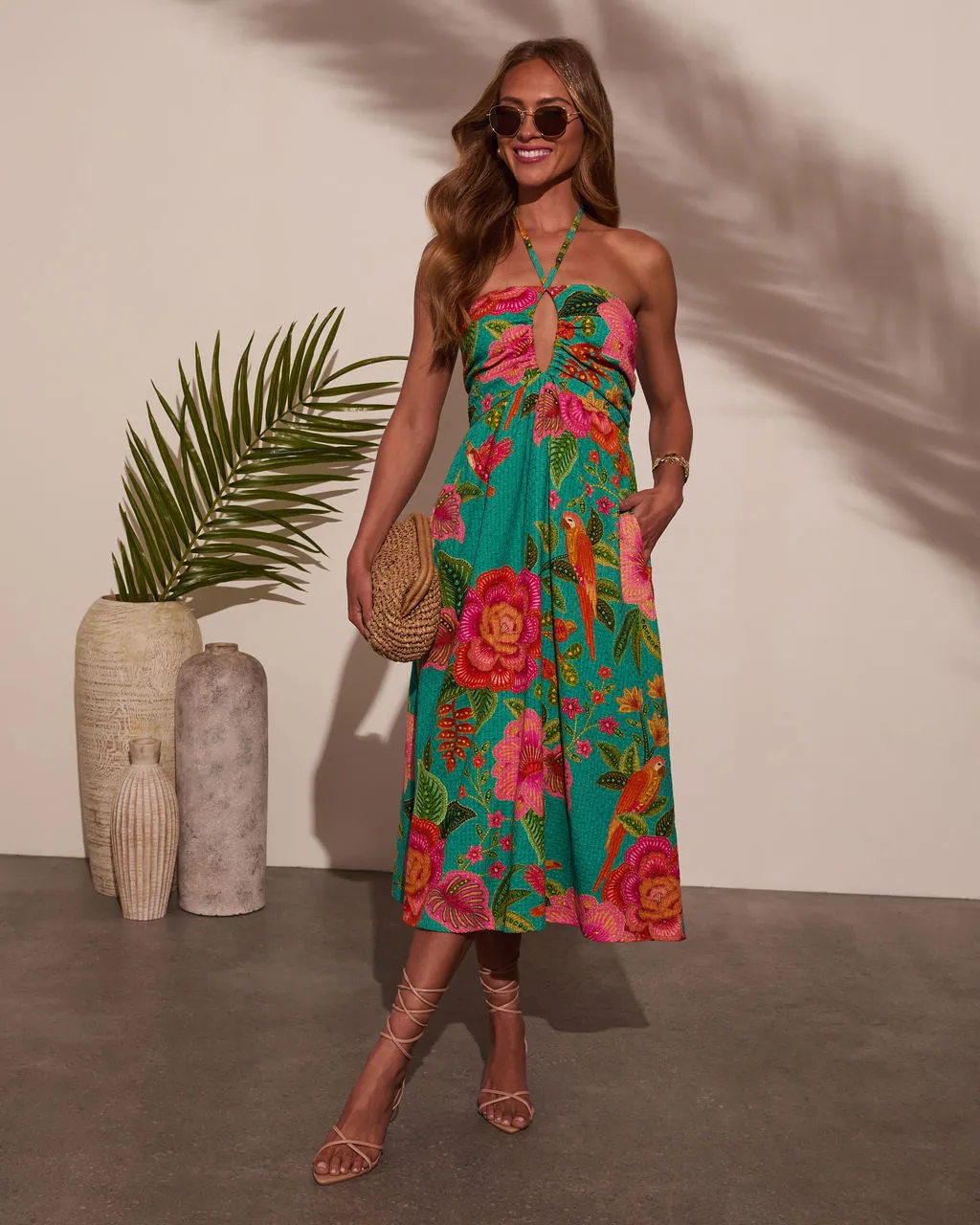 Jessica Floral Halter Midi Dress sold by Vici